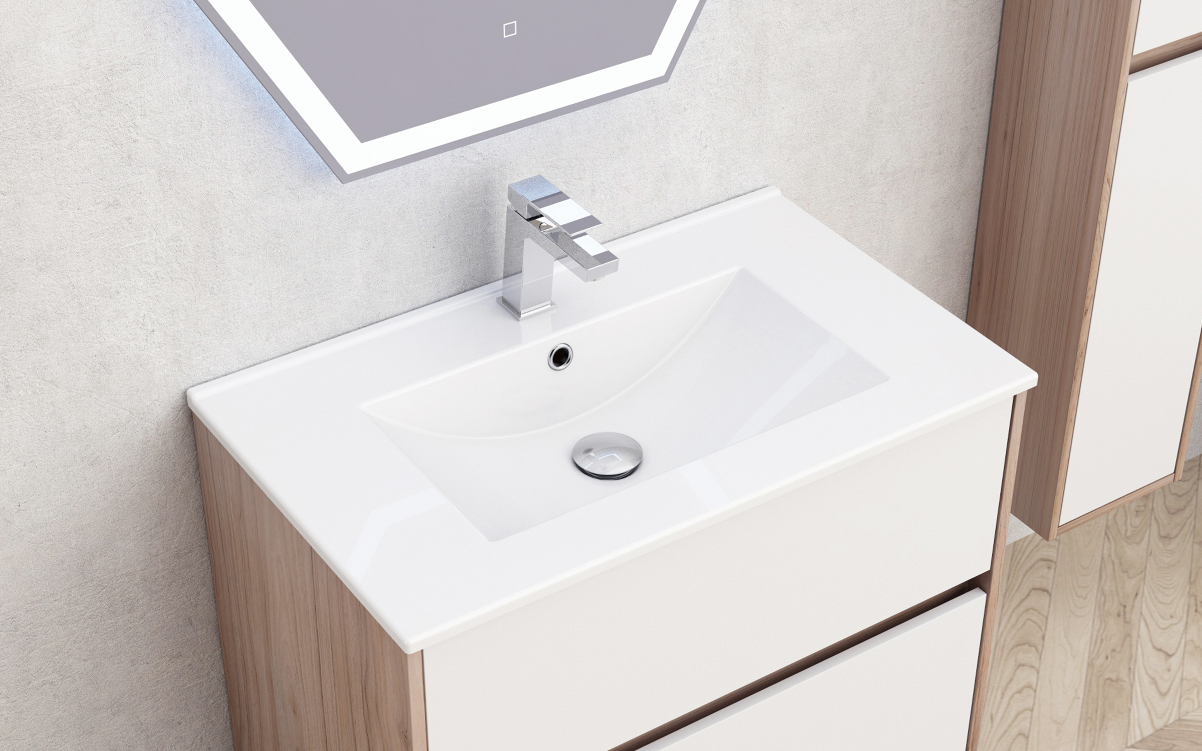 PVC bathroom cabinet with sink ICP7555, white + natural  3